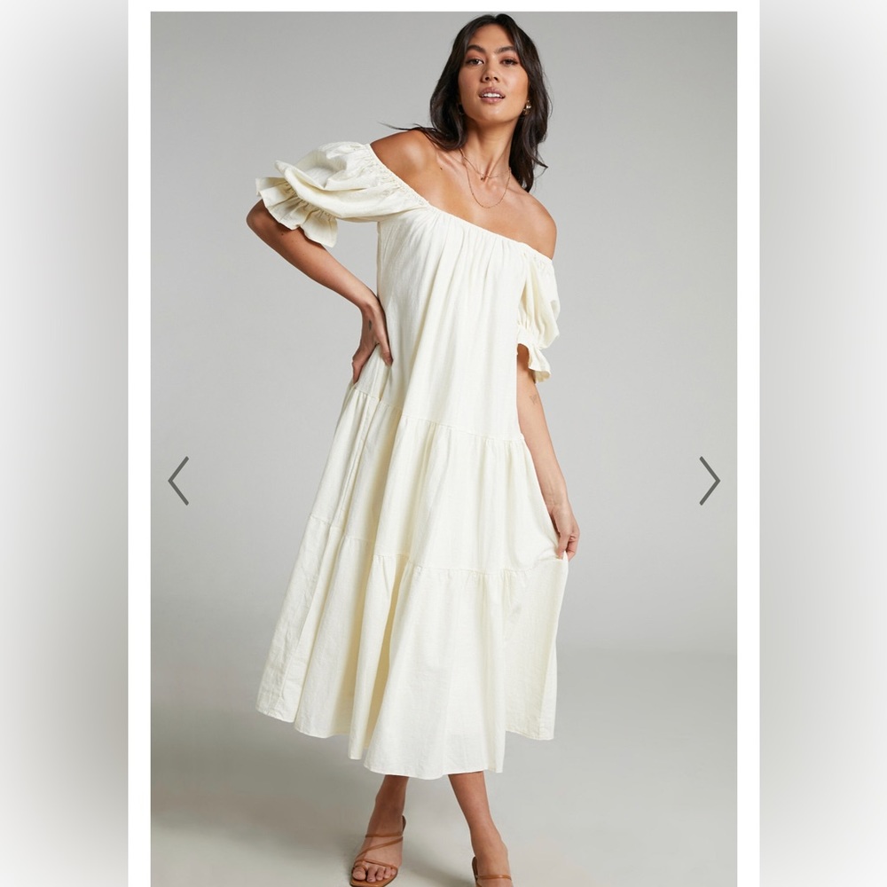 SHOWPO ZAHARRAH DRESS IN CREAM LINEN